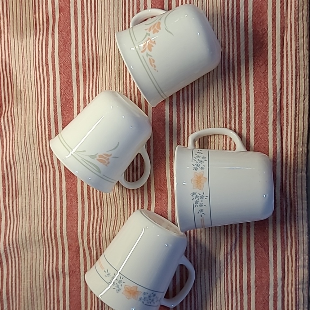 Corningware Elegant Floral White and Orange Mugs